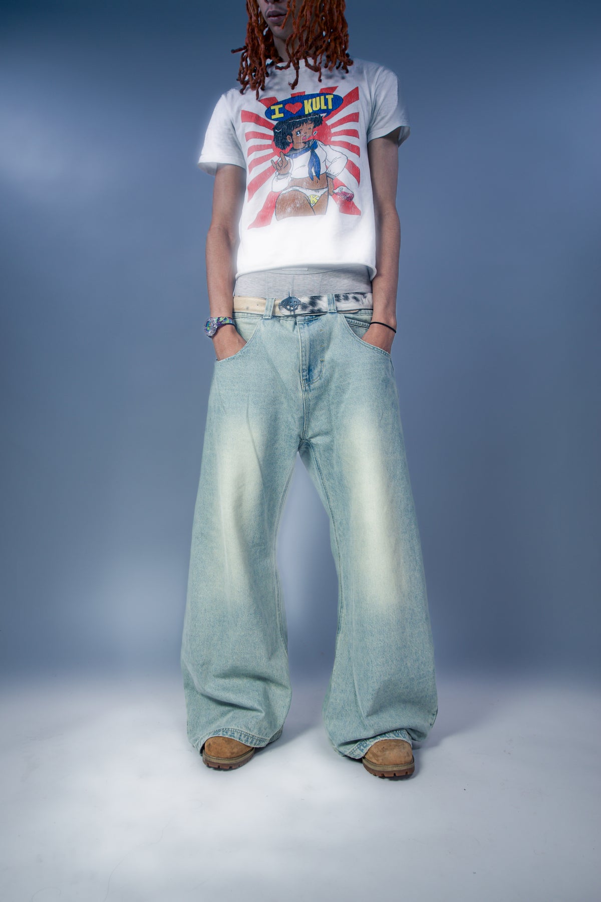 leaf-pleated denim