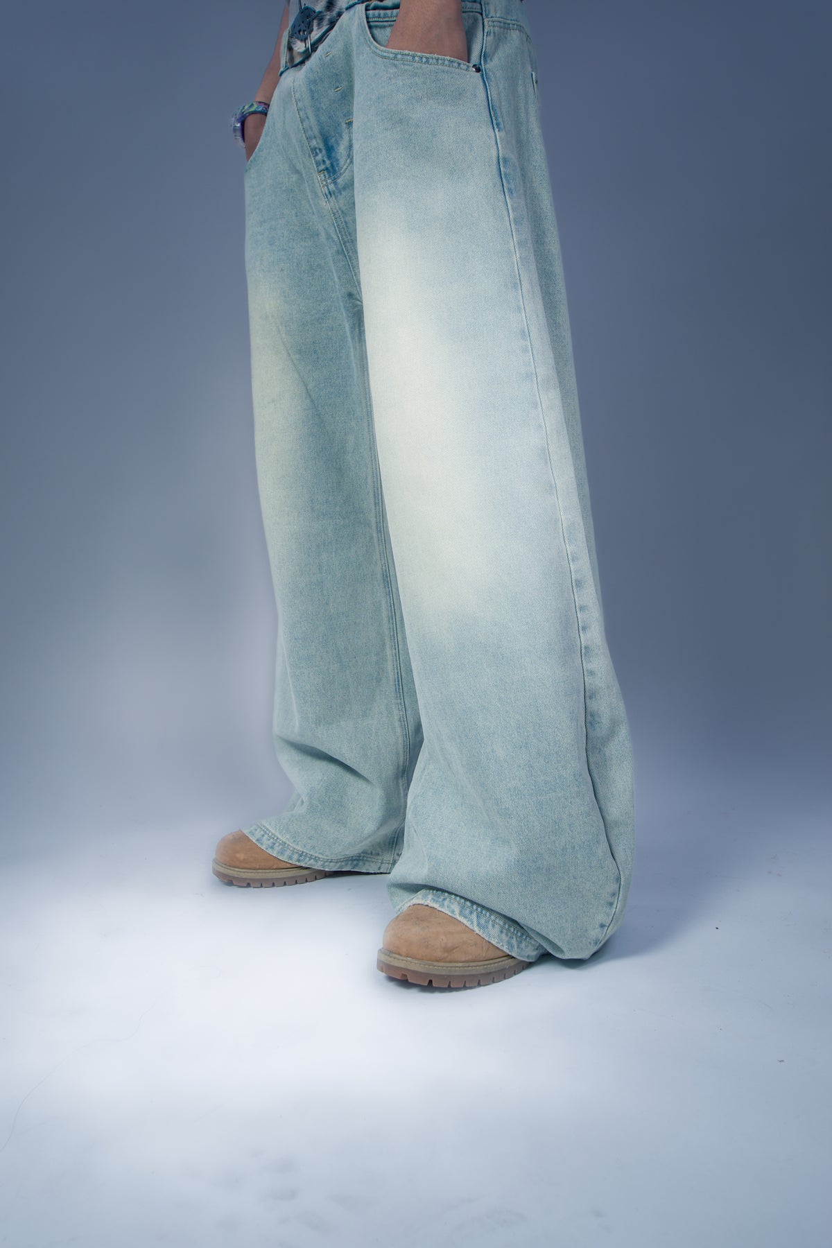 leaf-pleated denim