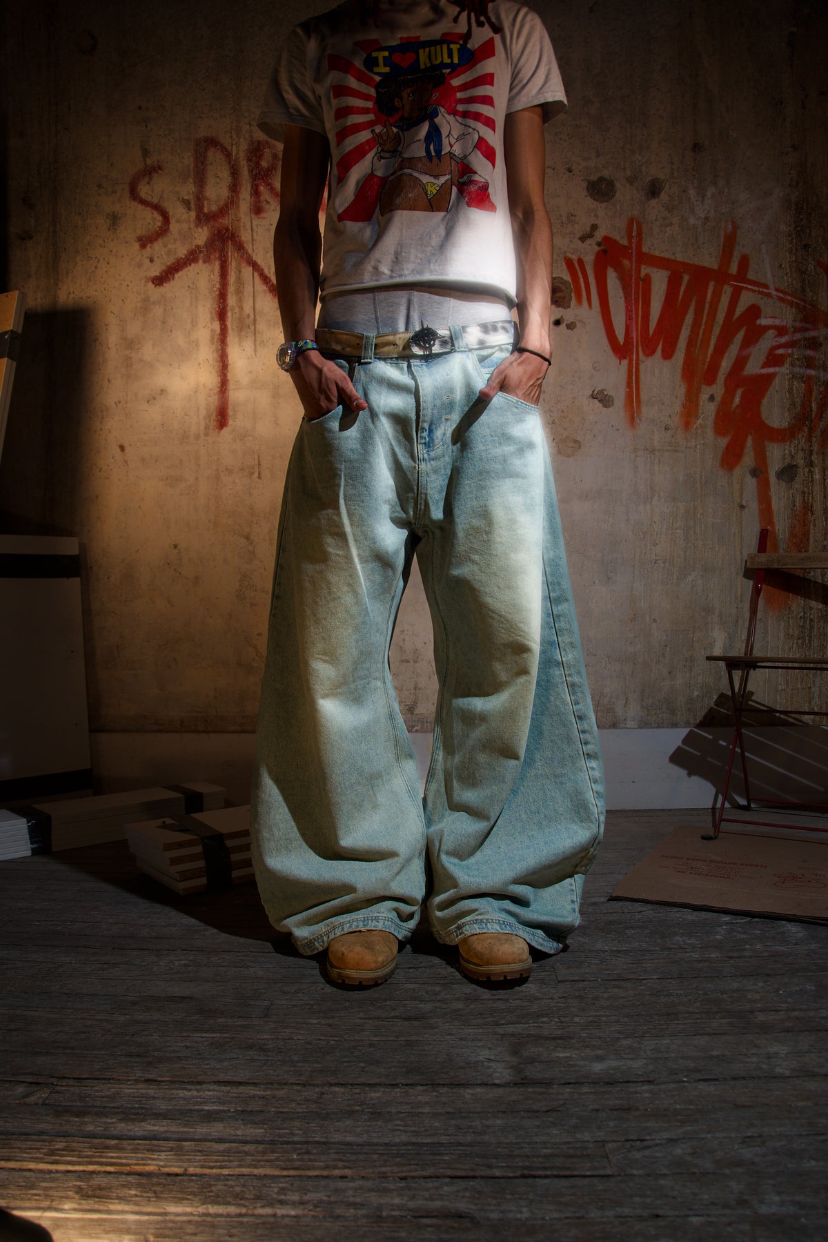 leaf-pleated denim