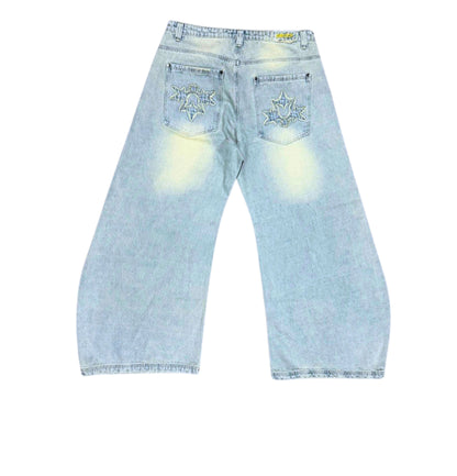 leaf-pleated denim